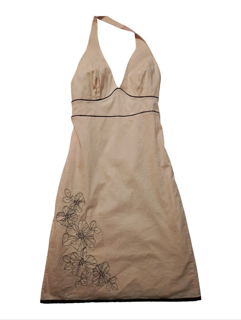 Xhilaration Halter A-Line Dusty Pink Dress with Brown Floral Embroidery